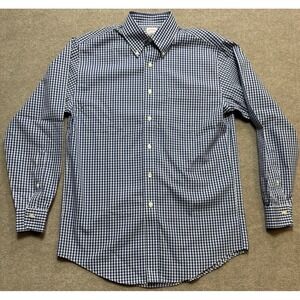 Brooks Brothers Shirt Small 346 100% Cotton White Blue Plaid Summer Shirt EUC